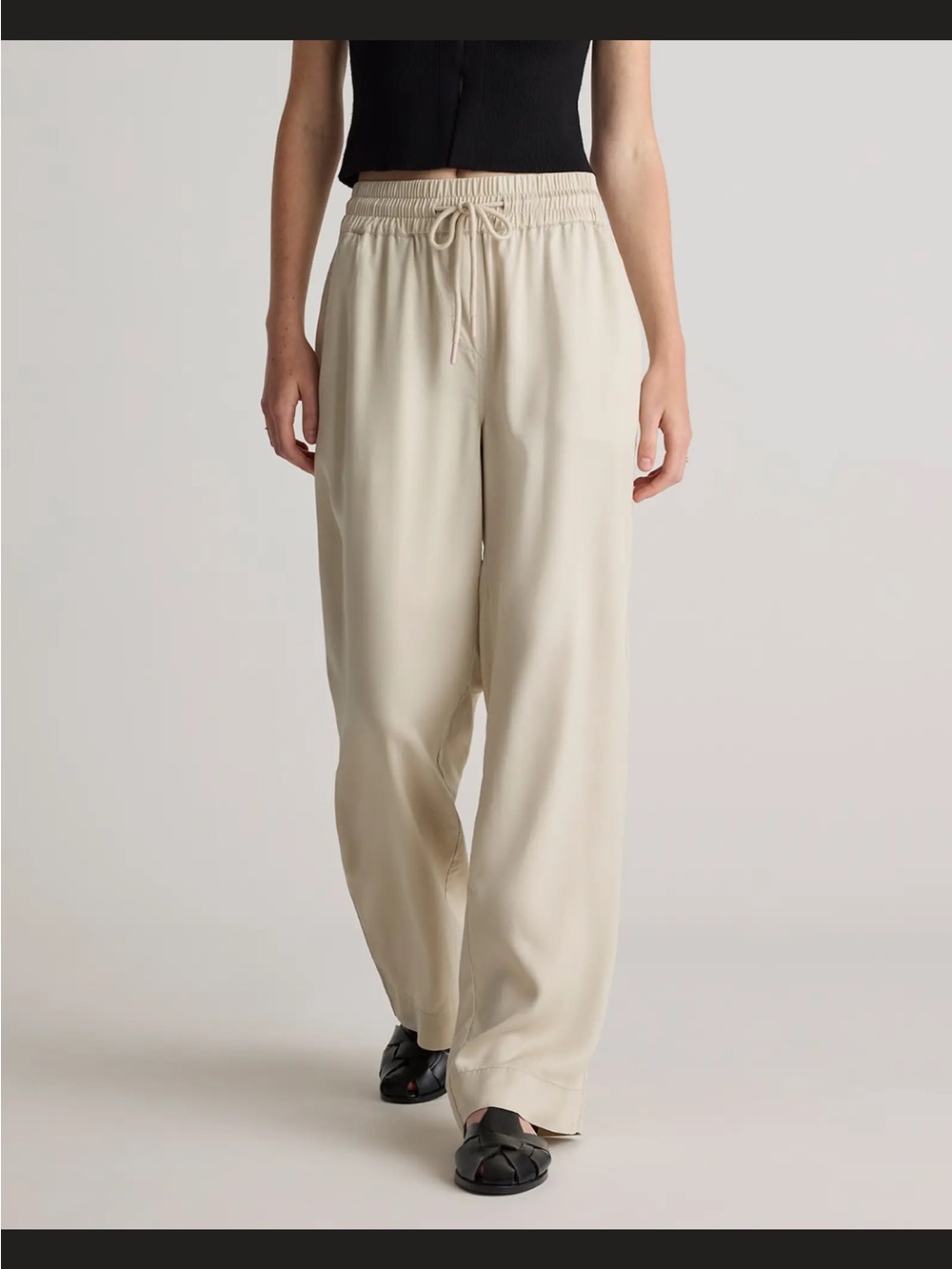 Quince Wide Leg Drawstring Pants in Light Beige